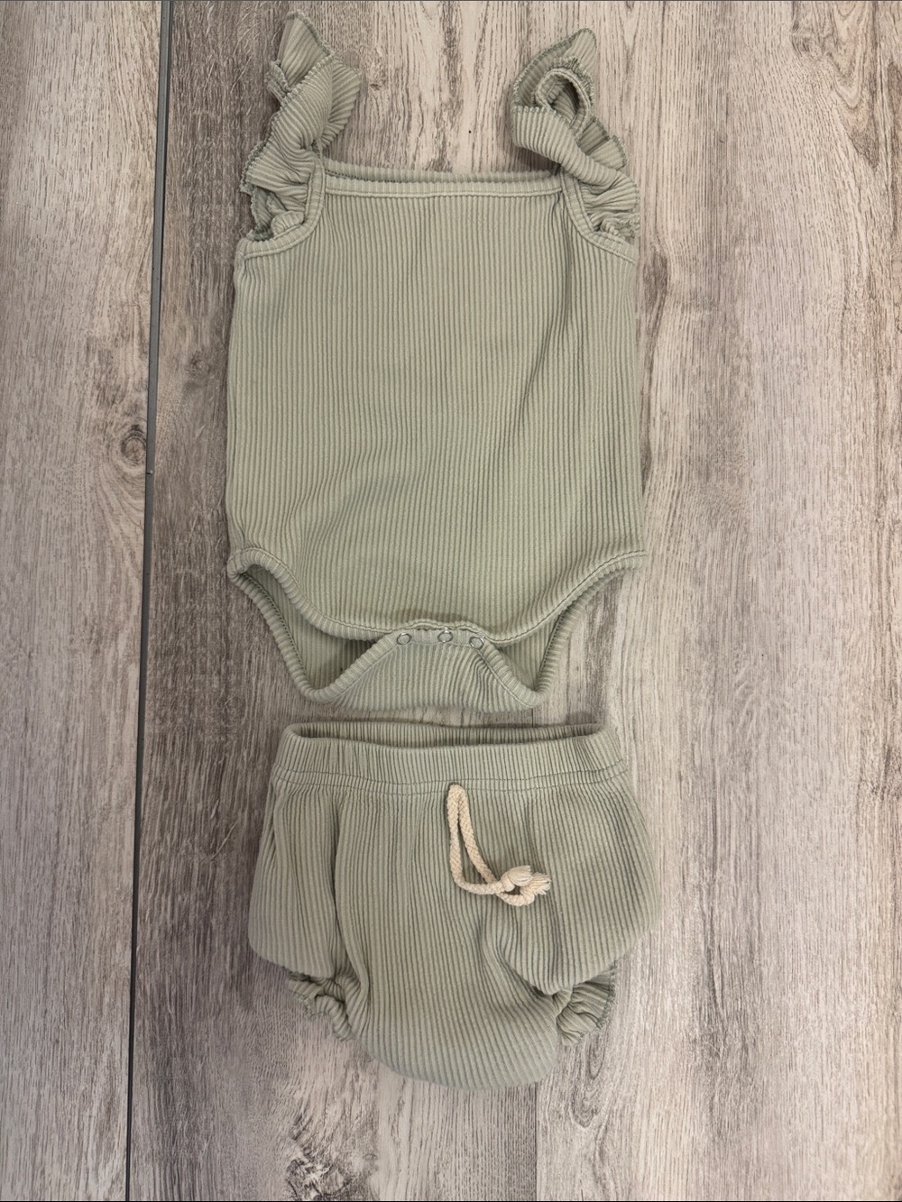 Ribbed Baby Matching Set in Sage Green - Two-Piece Underwear Set